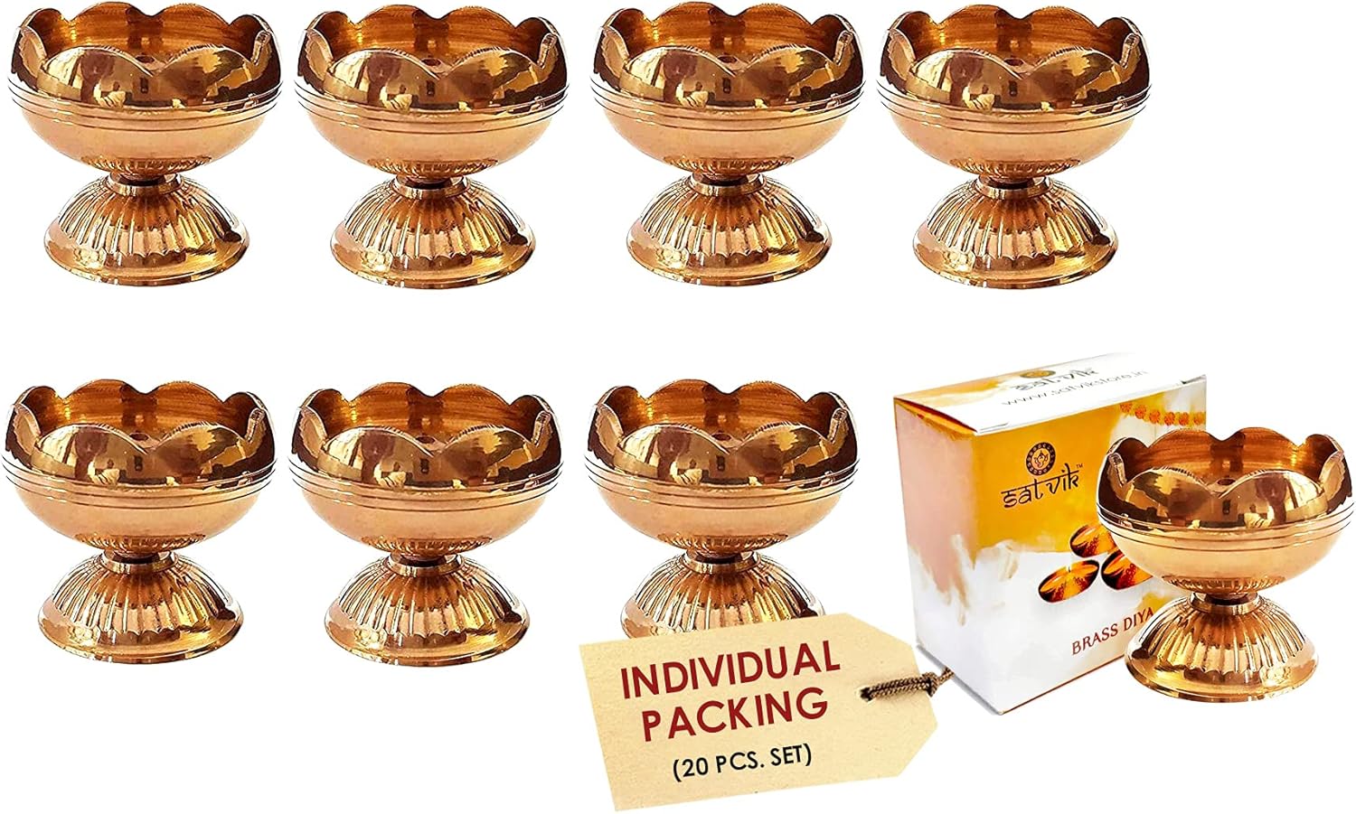 Oil Lamps & Accessories - Craftsman 20 Pc Set of Pure Virgin Brass Diwali Puja Jyoti Diya Indian Pooja Oil Lamp Dia Deepawali Diya/Oil Lamp/Candle Tea Light Holder/Diwali Decoration. Indian Gift Items