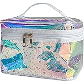 TotePrint Waterproof Blue Star Print PVC Makeup Bag with Handle - 8.66 * 5.51 * 5.51 inch Travel Cosmetic Organizer for Women Men Toiletry Pouch (Blue Star-L)