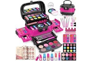 Hollyhi Kids Makeup Kit for Girl, 58 Pcs Girl Toys Kids Makeup Set with Real Cosmetic, Washable Make Up Kit, Pretend Play Makeup Toys for 3 4 5 6 7 8 9 10 11 12 Years Old Kids Birthday Gifts (Rose)