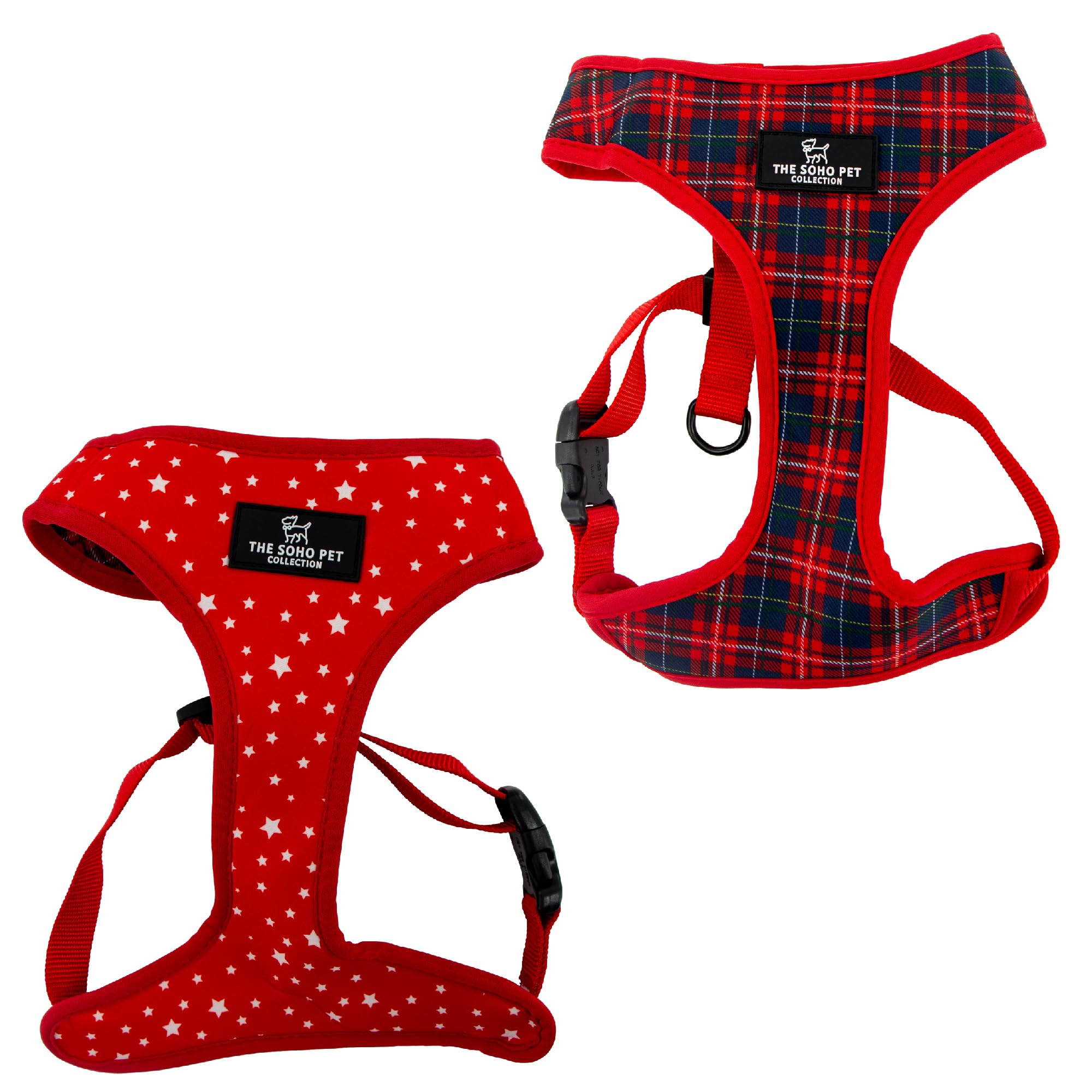 Ancol Reversible Dog Harness Tartan Star Patterned - Comfortable Weatherproof Pet Accessory - Lightweight Fashionable Puppy Outfit - M
