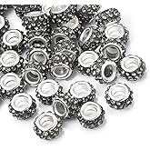 Shemboli 50 PCS Large Hole Crystal Charm Spacer Rhinestone Beads for Pens Making Bulk Beadable Pens Jewelry Making Supplies DIY Crafts Bracelet(Black, 12mm)