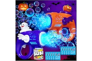TACOPET 2 Halloween Bubble Gun Toys - Light-Up Bubble Machine for Kids Toddlers with 10 Refill Packs Ghost & Pumpkin, Fun Fall Gifts Party Favors Boo Basket Stuffers for Boys Girls 3 4 5 6 7 8 9 + Year Old