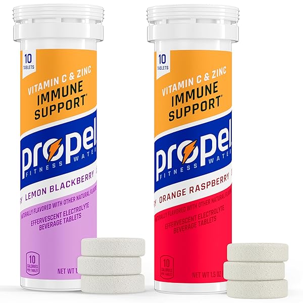 PROPEL IMMUNE SUPPORT TABLETS, VITAMIN C + ZINC, GATORADE ELECTROLYTES, ZERO SUGAR, MAKES 16.9 FL OZ, 2 FLAVOR VARIETY PACK, 10 COUNT (PACK OF 4)