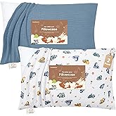 KeaBabies Cotton Muslin Toddler Pillowcase 13x18 Only, 2-Pack (Diggers) | Organic Cotton Muslin Pillow Case for Kids, Girls, Boys, Small Travel Size Cover, Soft,Breathable Toddler Pillow Not Included