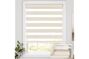 UNISHADES No Drill Cordless Zebra Blinds for Windows, Linen High Precision Fabrics, 23" W x 72" H Linen - Beige