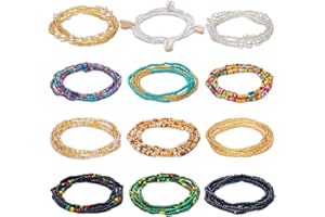 ACAUTO 12PCS 24-70 Inches Plus Size Waist Beads Chains for Women Handmade African Belly Beads Layered Body Chain Beach Bikini Jewelry