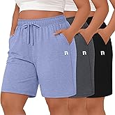 Neer 3 Pack Plus Size Women's Bermuda Shorts Cotton Drawstring High Waisted Casual Athletic Sweatpants Shorts with Pockets