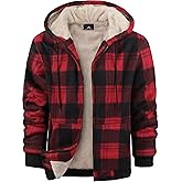 ZITY Heavy Thick Hoodies for Men Plaid Flannel Warm Sherpa Fleece Lined Winter Full Zip Up Coat