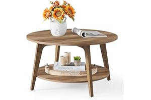 VASAGLE MAEZO Collection - Round Coffee Table, 2-Tier Center Table with Storage, Tapered Legs, Curved Transitions, 80 x 45 cm