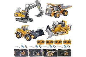 FALLCHILL 2026 Upgraded RC Construction Vehicles, Construction Rc Set of 4, 2.4GHz Heavy Remote Control Excavator for Adults, Excavator, Dump Truck, Bulldozer, Loader Equipment with 360 Rotation (4-piece set)