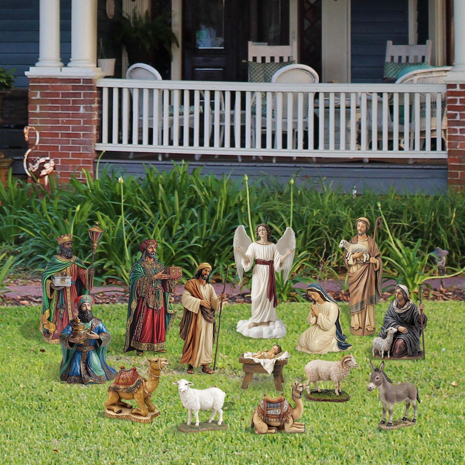 Photo 1 of 14 Pcs Metal Christmas Nativity Scene Set, 11.9'' Holy Family Outdoor Yard Sign Decorations Weatherproof Nativity Lawn Signs with Stakes for Xmas Yard Garden Home Decor, Small Size