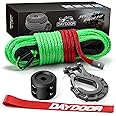 DAYDOOR Synthetic Winch Rope, 1/4'' x 50ft 10,000LBS Synthetic Winch Line, Synthetic Winch Cable for Offroad Vehicle 4WD ATV UTV, Synthetic Rope with Forged Winch Hook and Rubber Stopper (Green)
