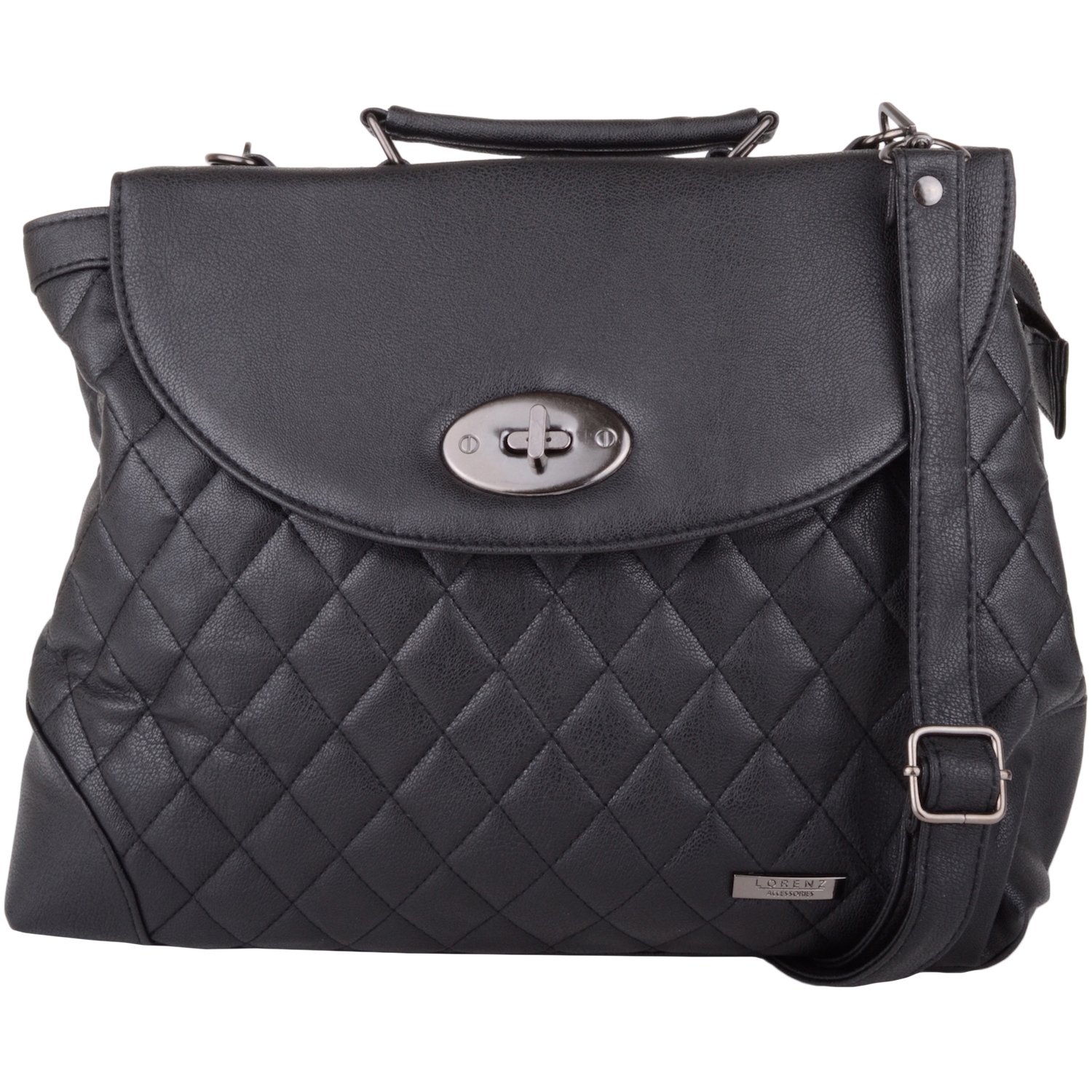 Womens Smooth Faux Leather Satchel/Cross Body/Shoulder Bag - Black