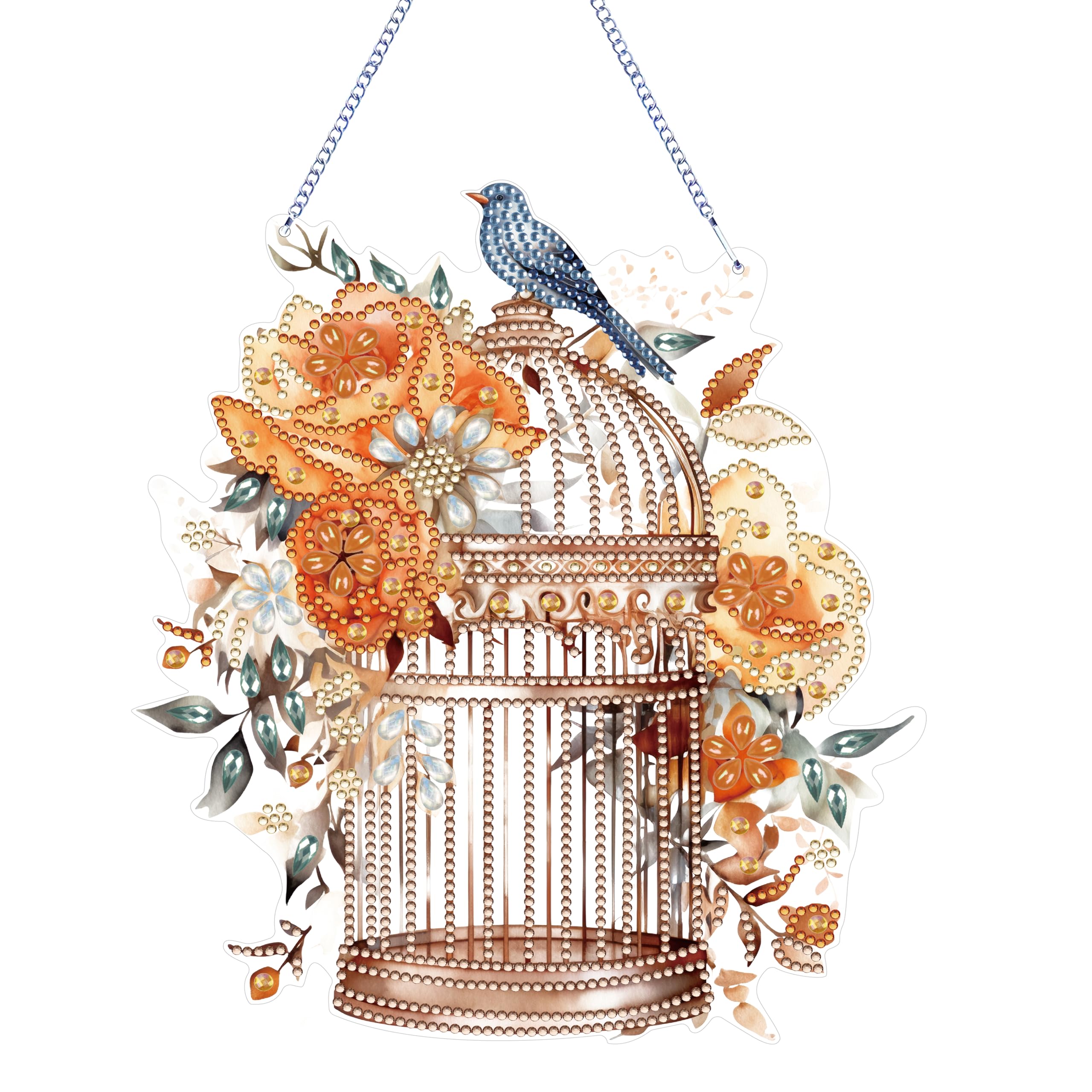MEIEST Diamond Art Painting Hanging Pendant Kit,DIY Flower Birdcage Crystal Art Hanging Sign,Diamond Window Hanging Wreath Ornament for Home Decor and Gift (363)