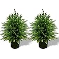 WAYNHUI Artificial Cedar Topiary Ball Tree, 21.5” 2pack Faux Potted Plants Artificial Shrubs Bushes with Cement Pot, Fake Evergreen Artificial Topiary for Indoor Outdoor Home Front Porch Decor
