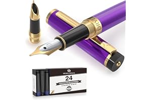 Dryden Designs Fountain Pen - Medium and Fine Nibs | Includes 24 Ink Cartridges and Ink Refill Converter | Consistent Writing, Smooth Look, Left and Right Handed - Decadent Purple.