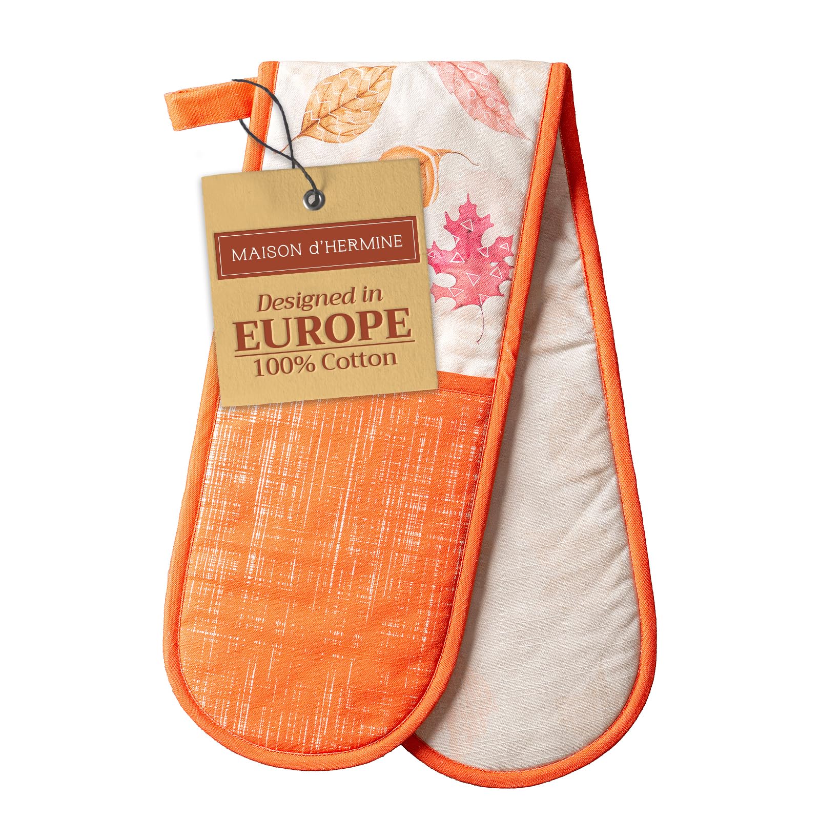 Maison d' Hermine Double Oven Mitt (18 cm x 89 cm) 100% Cotton Heat Resistant BBQ Cooking Gloves with Loop for Christmas Decorations Baking Cooking Barbeque Handling Hot Pan (Colours Of Autumn)