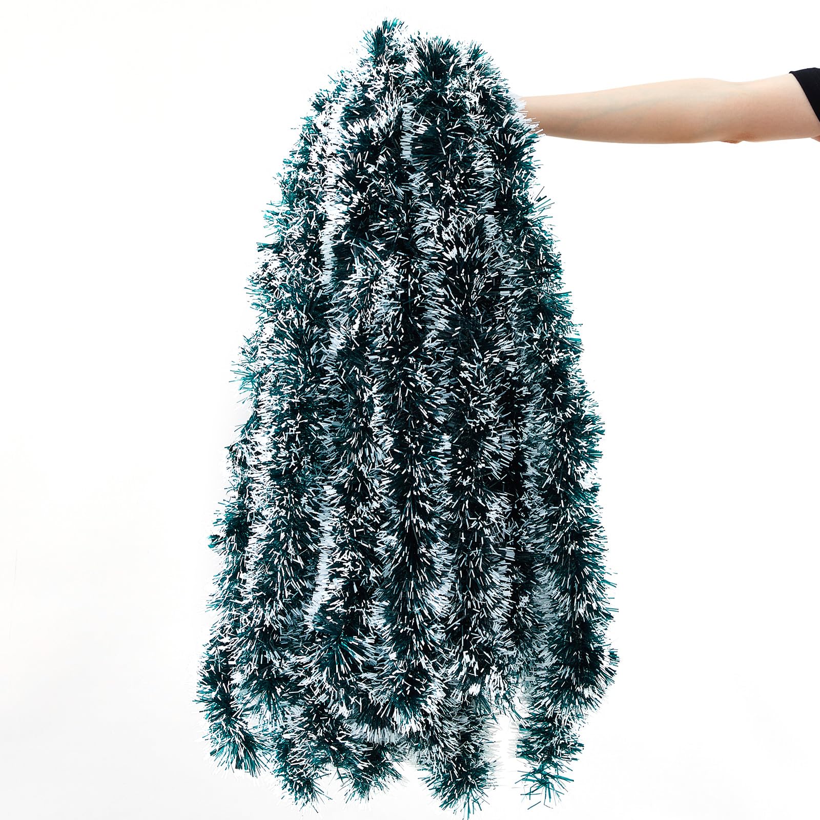 Cindeer 66 Feet/20 Meters Christmas Tinsel Garland Decoration Chunky Thick Garland Hanging Luxury Tinsel for Christmas Party Indoor and Outdoor Decor(Green,White)