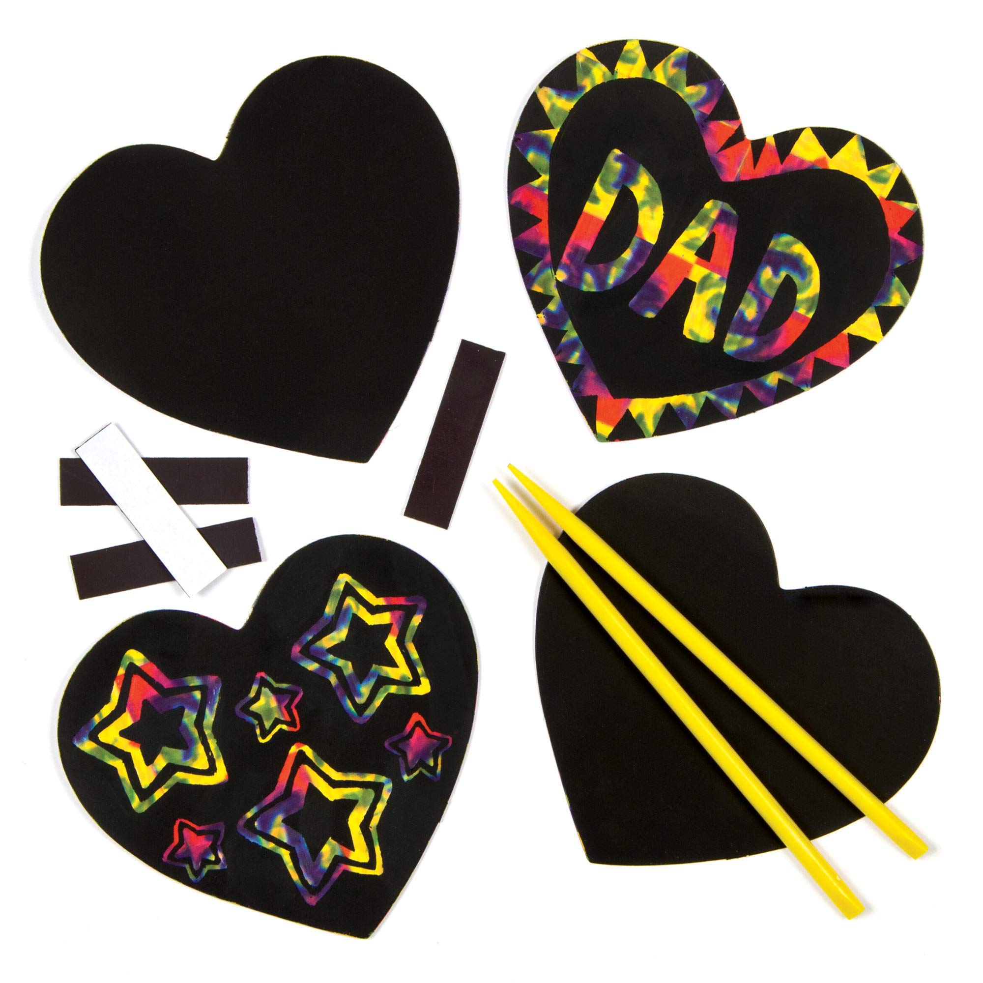 Baker Ross EK2413 Heart Scratch Art Magnets (Pack of 10) For Kids To Decorate, Arts and Crafts, 9.5cm