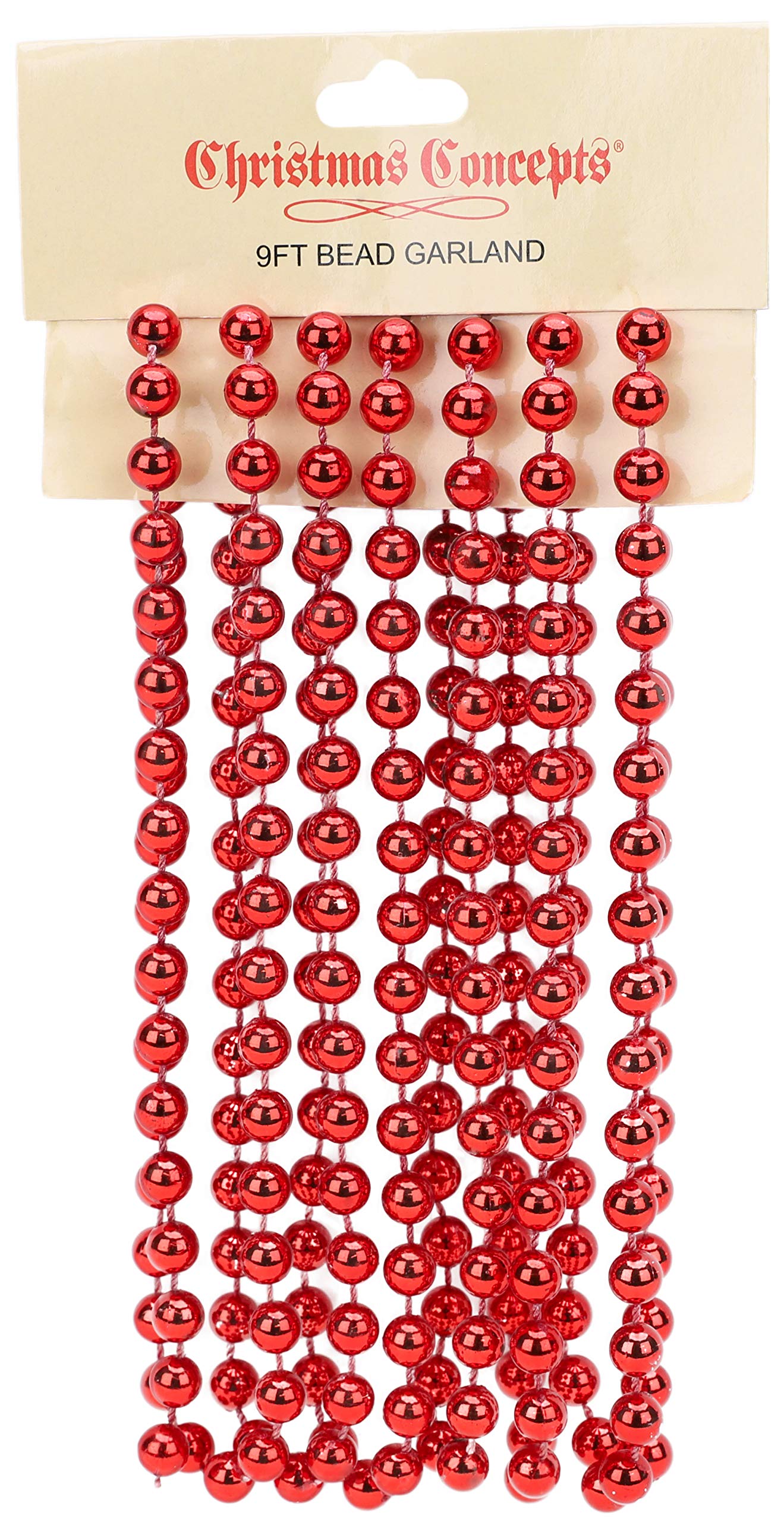 Christmas Concepts® 9ft Christmas Bead Chain - Christmas Bead Garlands - Decorations (Red)