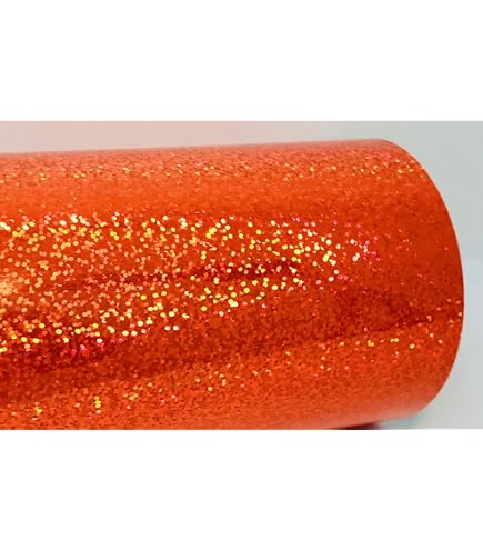 Holographic Glitter Vinyl Roll – Self-Adhesive, Fluorescent Orange, 12" X 30 Ft For Signs & Decals