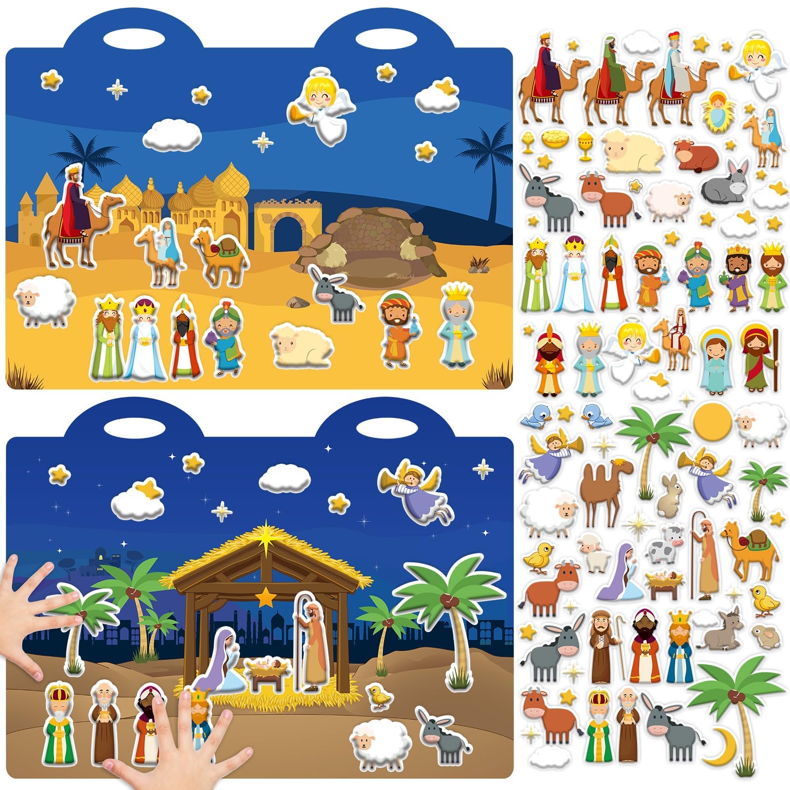 Photo 1 of 200PC Christmas Nativity 3D Puffy Sticker Activity Book Set Reusable Puffy Stickers Make a Nativity Scene Religious Christian Removable Stickers for Kids Ages 4+ Holy Night Gifts Xmas Crafts Supplies