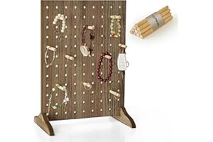Asnefeli Wooden Pegboard Display Stand With 10 Pcs Wood Dowel Rods, Keychain Display Stand for Jewelry, Craft Show, Vendor Events, Peg Board Accessories Rack Organizer (11.8" W × 15.7" H) - Dark Brown