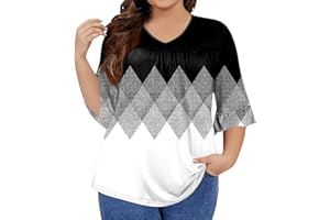 DBOWMN Summer Women Shirts Plus Size Ruffle 3/4 Length Sleeve Dressy Tops V Neck 3/4 Sleeve Floral Print Tunic Tees Blouses