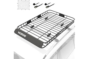 WILDROAD Car Roof Cargo Carrier Combo of Upgraded 64"x 39"x 4" Roof Rack Cargo Basket, Super Duty Bungee Cargo Net. Universal Car Top Luggage Holder Carrier Basket Fits for SUV Truck Cars