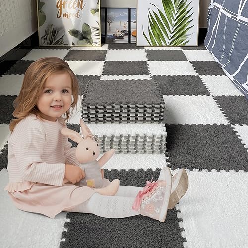 Jaderlu 16pcs Thickened Interlocking Tile Mats,Fluffy Shaggy