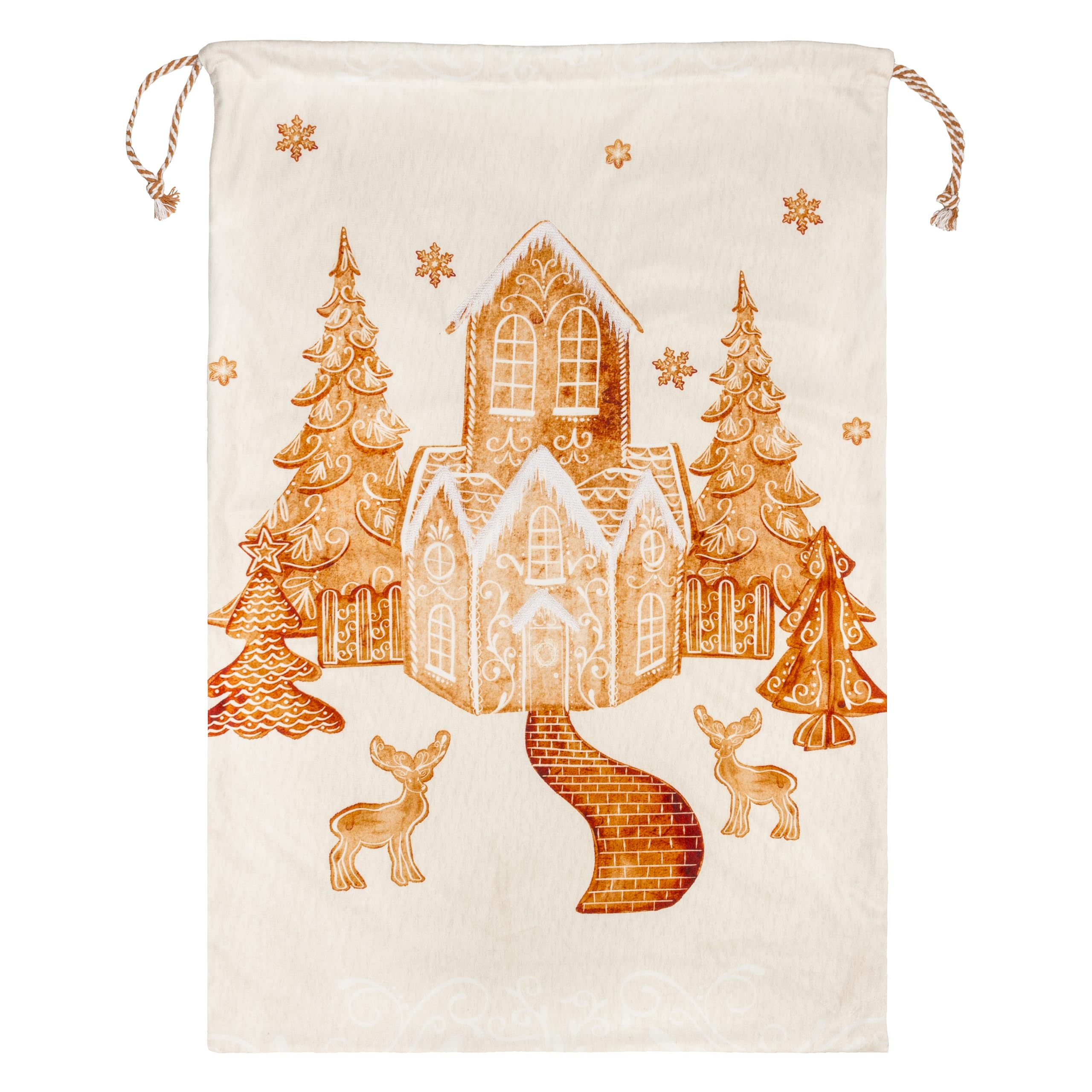 furn. Gretel Printed Velvet Xmas Sack, Cloud Dust/Ginger, 74 x 50cm