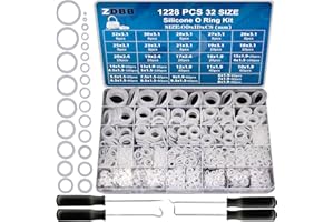 ZDBB 32 Size 1228 PCS Clear Food Grade Silicone O-Ring Kit, White Oil and Heat Resistant VMQ Seal O-Ring Washer Set for Sealing Faucets and Plumbing with Hook and Pick
