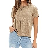 EXLURA Womens Summer Cute Crop Tops Short Sleeve Pleated Tshirts Crewneck Business Trendy Blouse Beach Vacation Outfits 2026