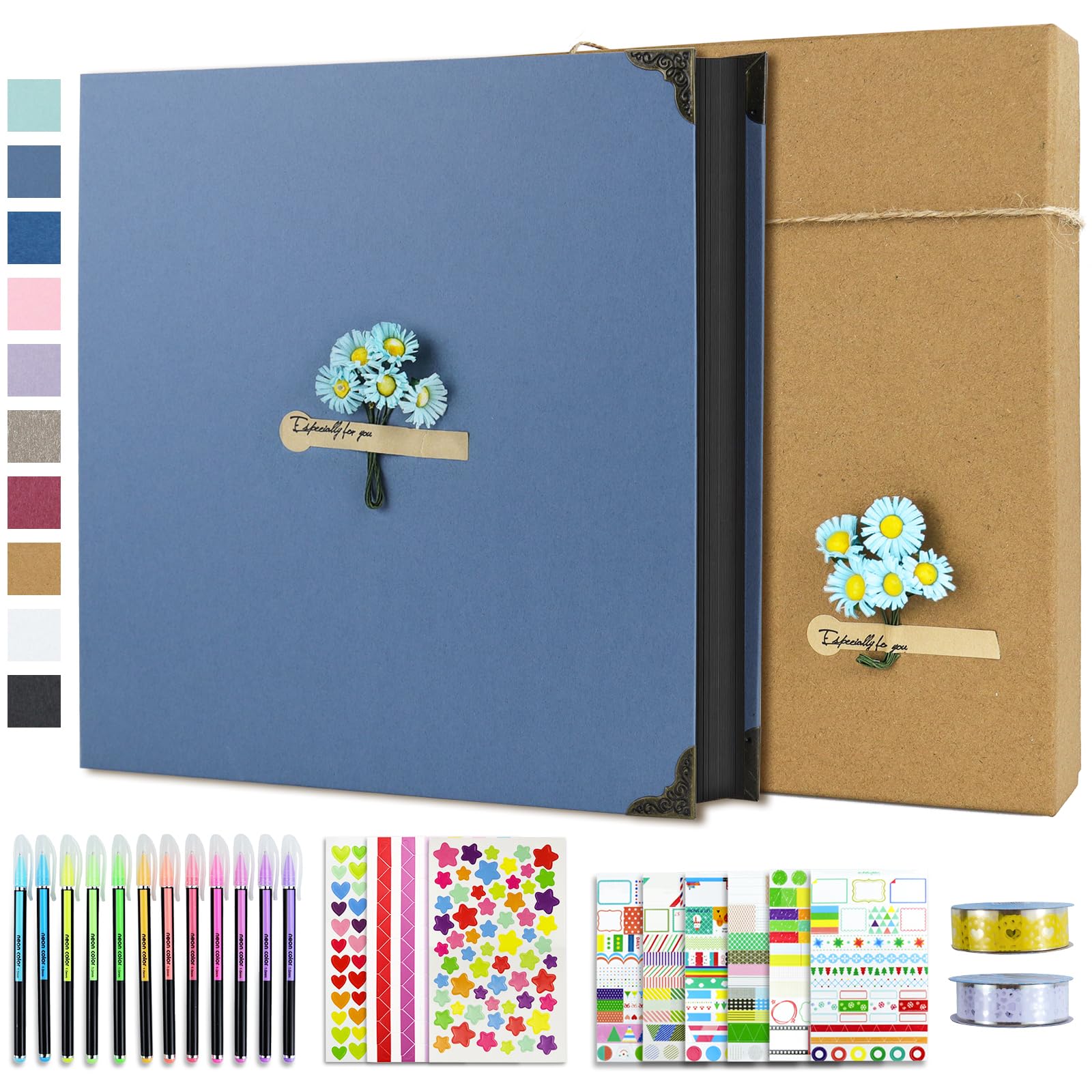 Vienrose Photo Album Scrapbook 60 Pages Hardcover 8.5 x 11 Inch with DIY Scrapbooking Kit 3 Rings Black Paper Scrapbook for Lover Friends Kids Anniversary Wedding Gift โ image 1