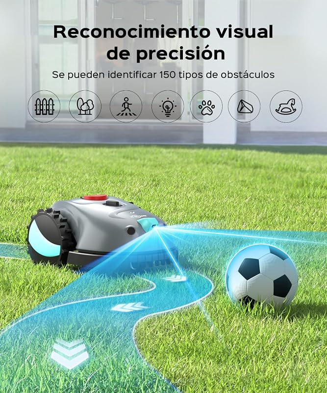 Cortador de relva robótico V100 sem cabo perimetral, com câmara, sistema de evitação de obstáculos, navegação visual, bateria 4 Ah, corta-relva robótica com lâminas de substituição e corte em espiral