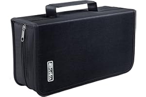 Siveit DVD Case, 128 Capacity CD/DVD Case Wallet Binder Storage Holder Booklet for Car Home Office and Travel (White binder, Black)