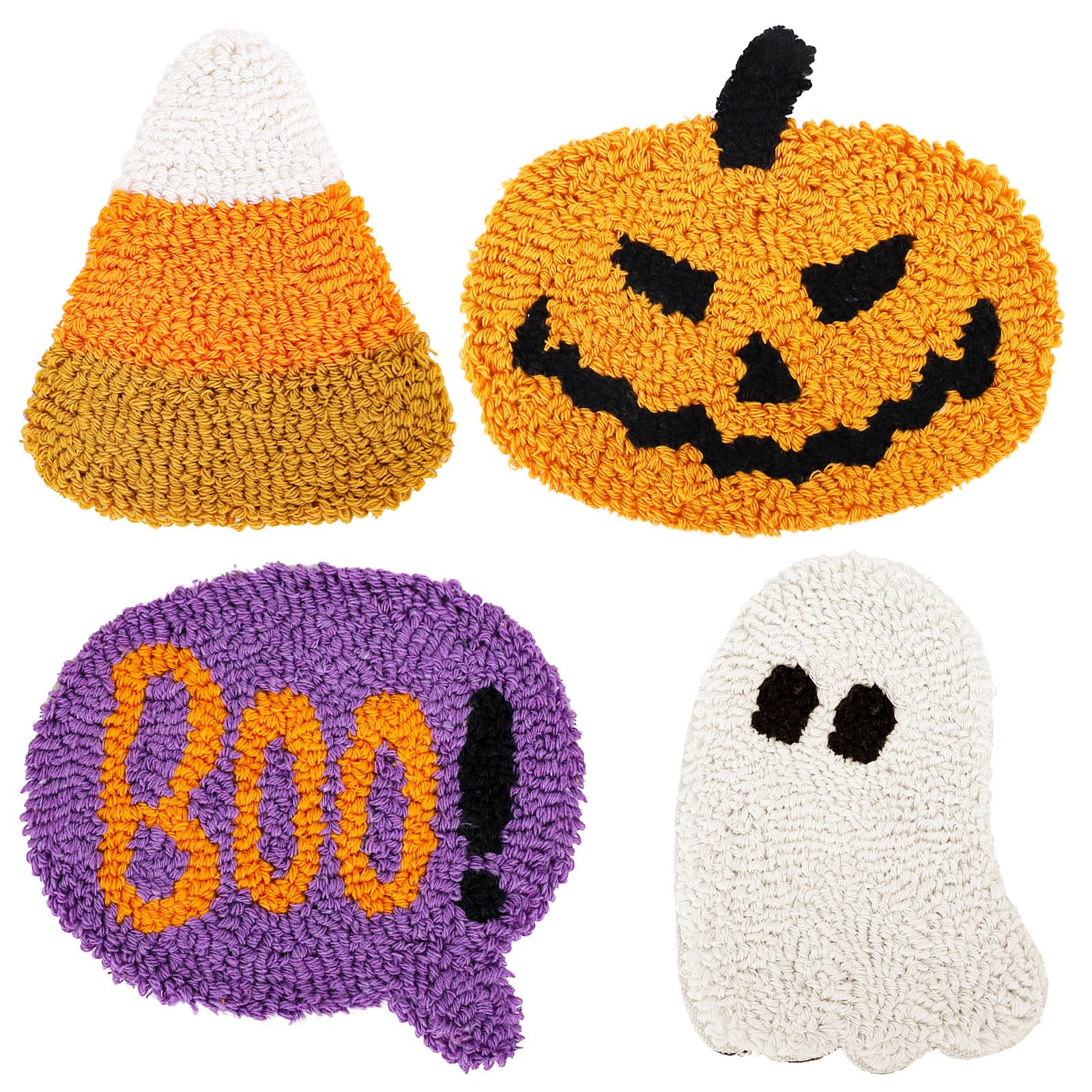 Photo 1 of Whaline 4Pcs Halloween Tufted Coaster Pumpkin Ghost Candy Corn Boo Drink Coaster Halloween Tufted Cup Mat Pad for Drinks Car Kitchen Desk Home Accessories Halloween Decor