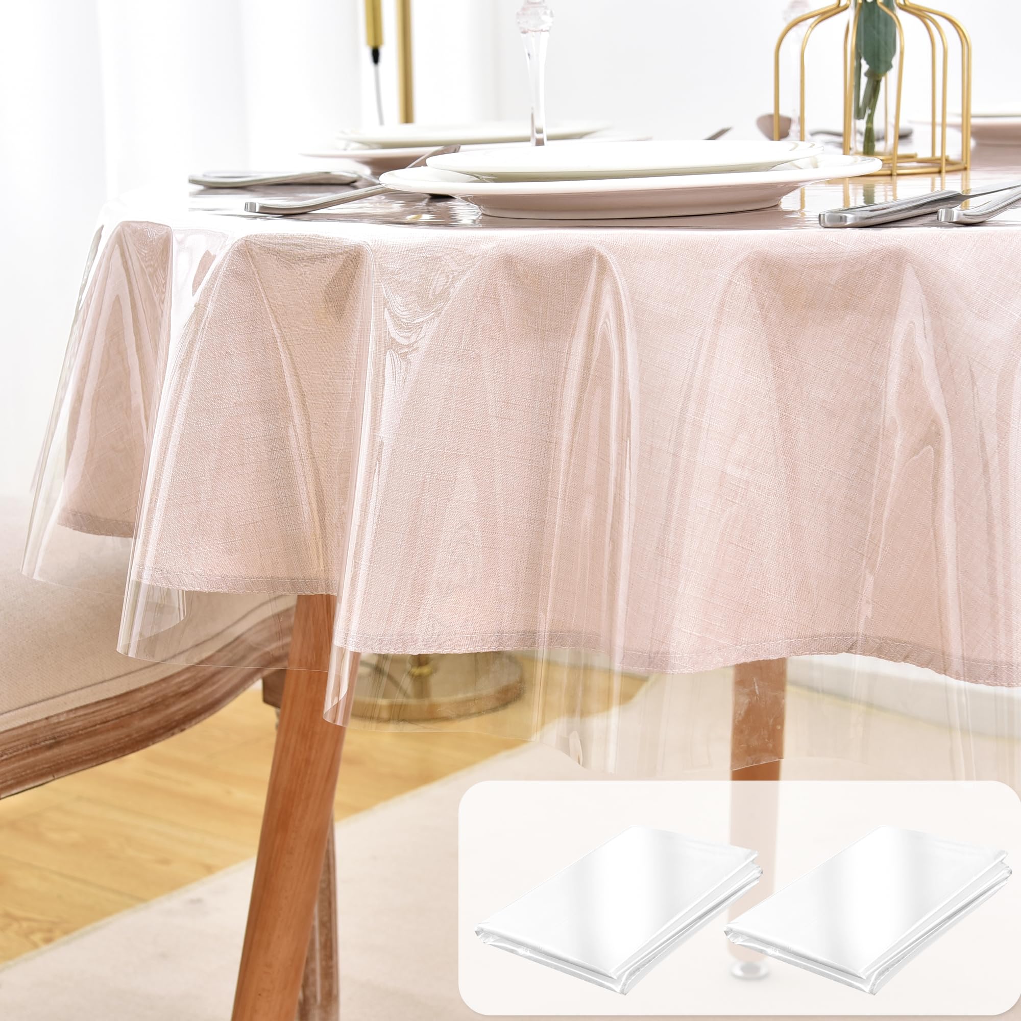 Photo 1 of Nasitos 2 Pack Round Table Cloth Protector 60 Inch-Small Round Plastic Table Covers, Waterproof Clear PVC Oil & Spill-Proof Vinyl Circle Tablecloth for Small Coffee Table, Outdoor & Indoor Uses