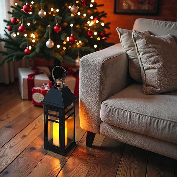 TRIROCKS DECORATIVE VINTAGE CANDLE LANTERNS 15.5″ H FARMHOUSE OUTDOOR HANGING LANTERNS WITH TEMPERED GLASS FOR PORCH, BALCONY, PATIO, HOME, CENTERPIECES, INDOOR, OUTDOOR(BLACK WITH GOLD TOP)