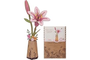 Wowood 3D Flower Wooden Puzzles for Adults-Pink Lily, DIY Wooden Flowers Model Kit Building Set Crafts for Adults to Build, Botanical Collection/Ideal Creative Gift Ideas/Housewarming (73PCS)