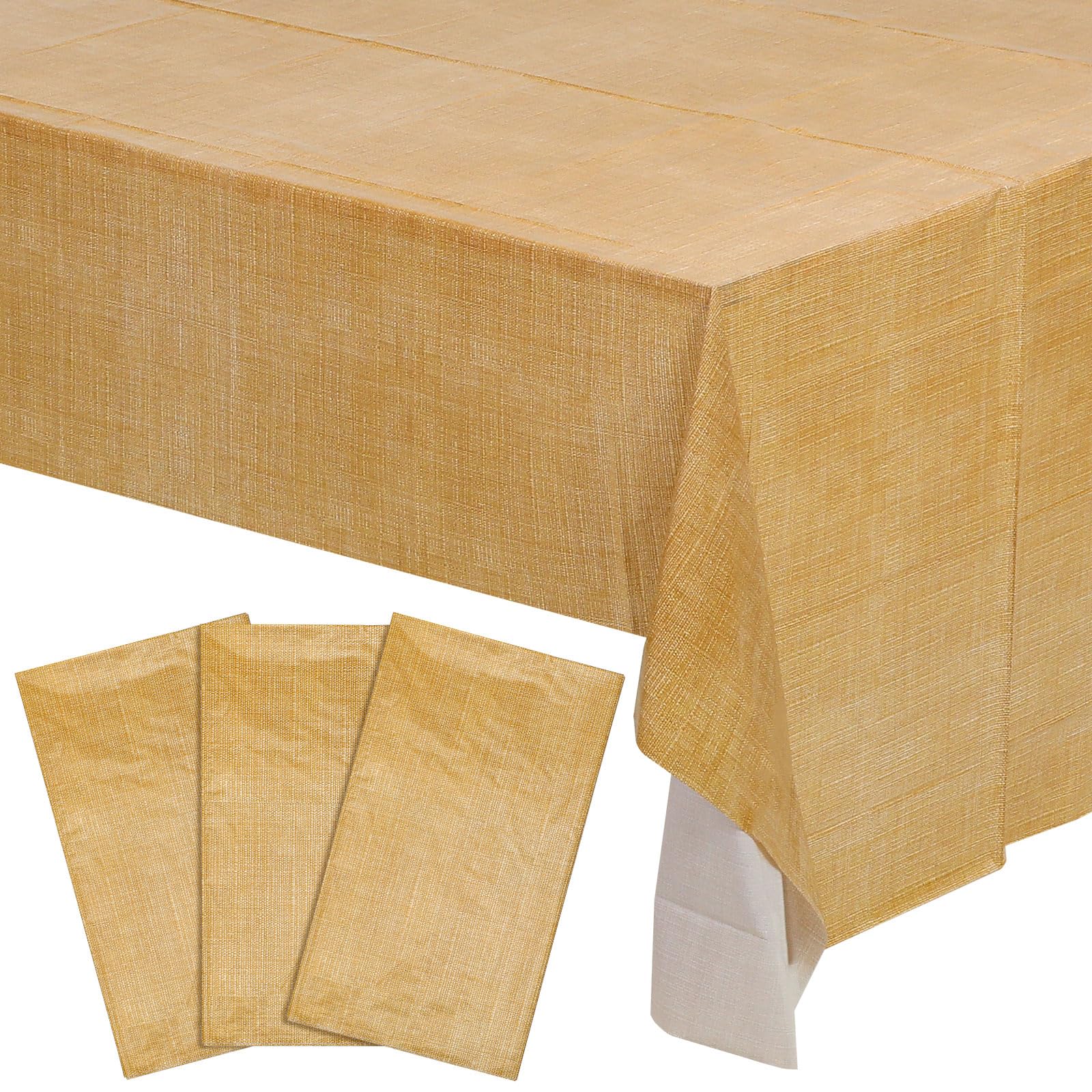 Photo 1 of 3 Pcs Burlap Print Tablecloth, Rustic Farmhouse Table Cloth Rectangular Waterproof Table Cover for Outdoor Party Home Kitchen Wedding, 54x108 Inch