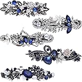 5 Pieces Crystal Rhinestones Hair Barrettes Large Flower Butterfly Pearl French Vintage Clip Wedding Navy Hair Jewelry for Thick long Hair for Women(Exquisite Style)