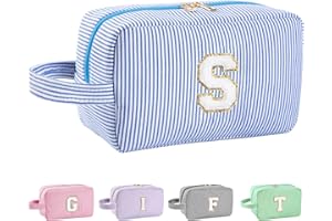 Huifen Personalized Initial Makeup Bag A-Z, Travel Toiletry Bag Preppy Make Up Bag Cosmetic Pouch Makeup Organizer for Women 