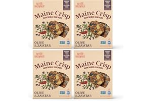 Maine Crisp Olive & Za'atar Crisps, 4 Pack, Gluten Free Crackers - Snack Crackers, Grain Free, Non-GMO - Sweet & Savory Flavor, For Cheese Boards, Salad Toppings & Jams