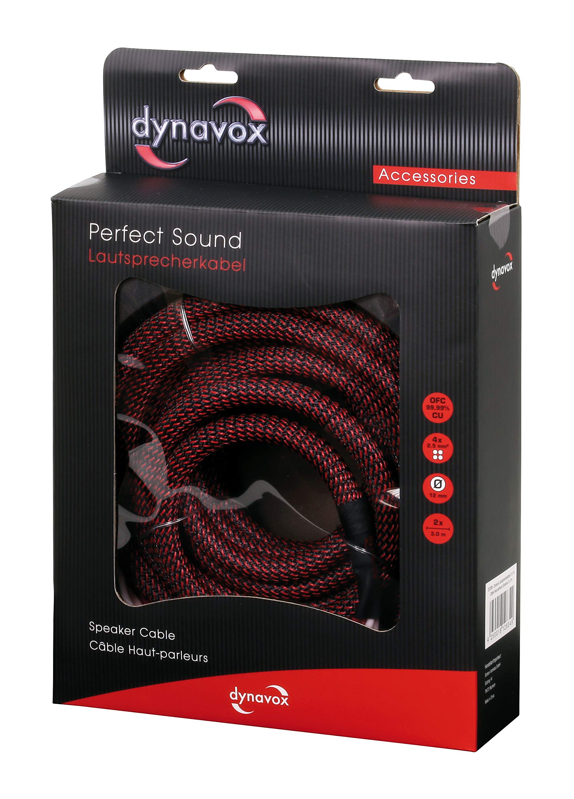 Dynavox Perfect Sound Lautsprecherkabel, Paar, Flexibles High-End Lautspecher-Kabel mit hochwertigen Bananensteckern, konfektioniert, Farbe schwarz/rot, Länge 3 m 6