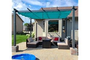 PURPLE LEAF 10' X 13' Outdoor Retractable Pergola with Sun Shade Canopy Patio Metal Shelter for Garden Porch Beach Pavilion Grill Gazebo Modern Yard Grape Trellis Pergola, Turquoise Blue