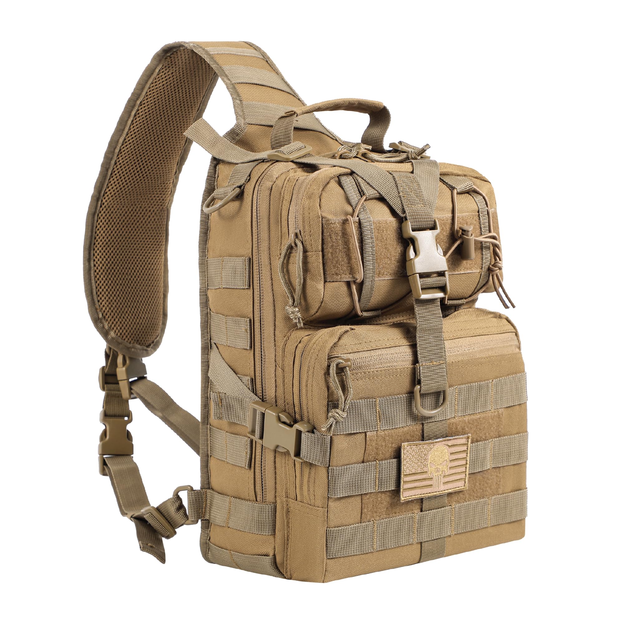 Tactical Sling Bag for Men - Military Sport Backpack for Range, Travel, Hiking & Outdoor Sports - Khaki
