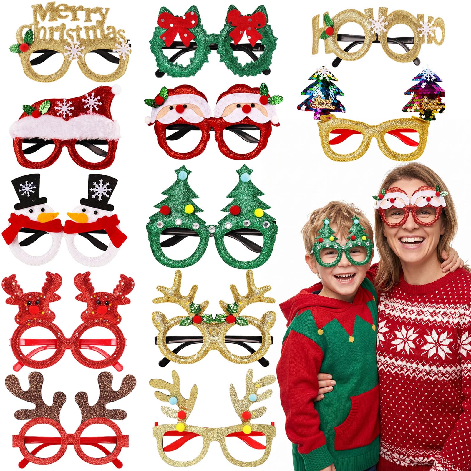 LovesTown 24PCS Christmas Party Glasses, 12 Holiday Novelty Eyeglasses