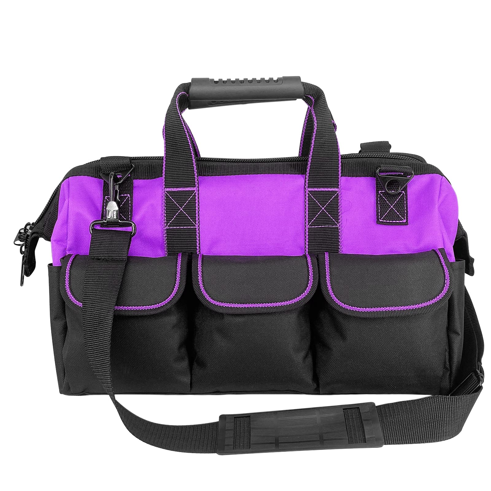 Yongzhenlite Garden Tools Bag 16inch Wide Mouth Women Man's Tool Bag with Molded Base and Plastic-Padded, Inside Pockets for Tool Storage,600D polyester fabric (Purple)
