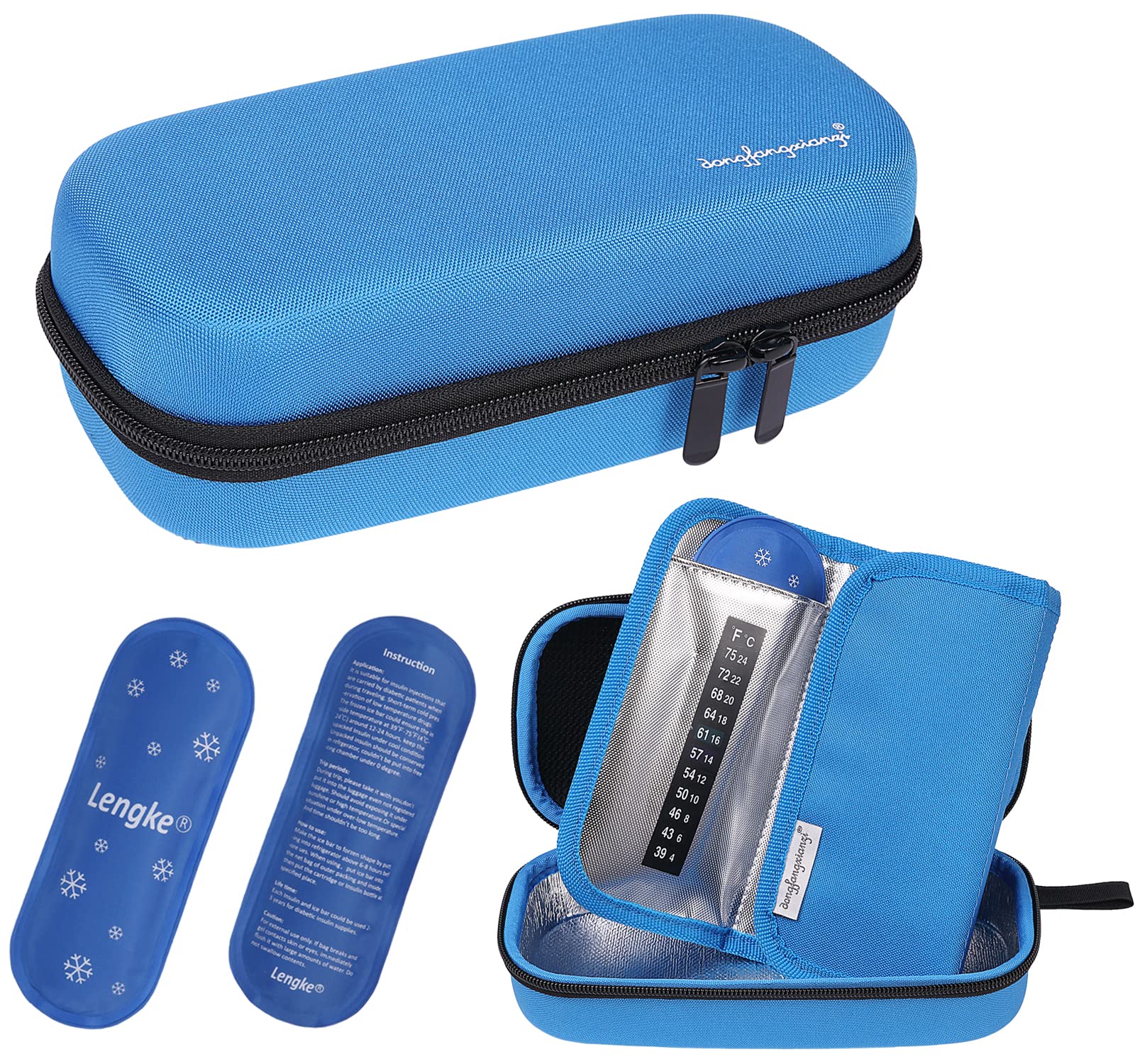 JAKAGO Insulin Cooler Travel Case with 3 Ice Packs & Temperature Strip for Insulin Pens & Medicine Cool Storage (Blue)